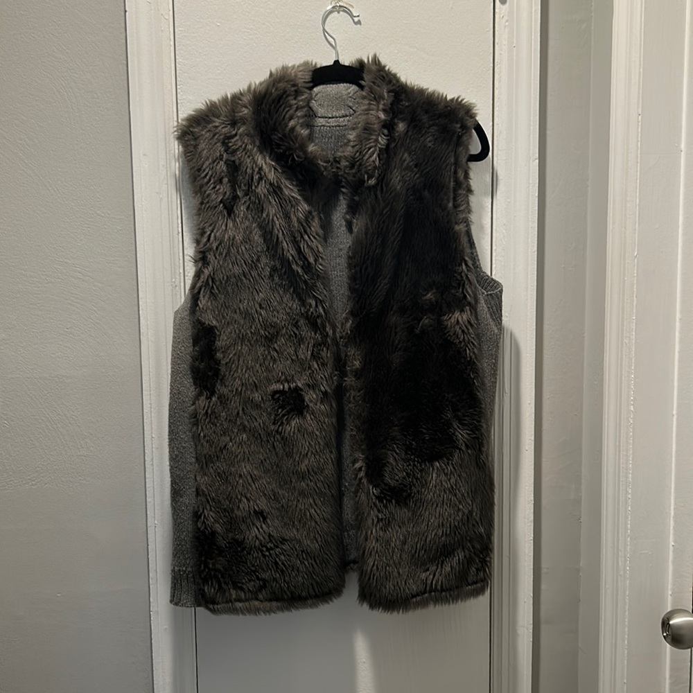 Grey Faux-Fur Sweater Vest